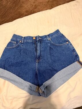 We The Free Rolled Hem High-Rise Denim Shorts in Blue